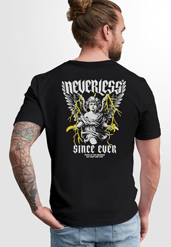 Neverless Backprint T-Shirt Herren - Engel Flügel Spruch Printshirt Aufdruck Statement Fashion Streetstyle
