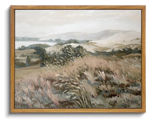 Image of KISSFOX Framed Wall Art Vintage Wall Art Hills Lake Scenery Canvas Art Countryside Pictures Landscape Paintings Neutral Artwork Farmhouse Prints For Bedroom Kitchen Living Room
