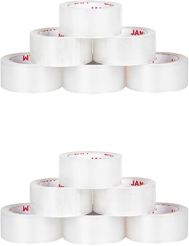 Miniatura 2 de JAM PAPER Cinta de embalaje resistente cinta industrial transparente 2 pulgadas x 110 yardas por rollo 12 rollos grandes por paquete