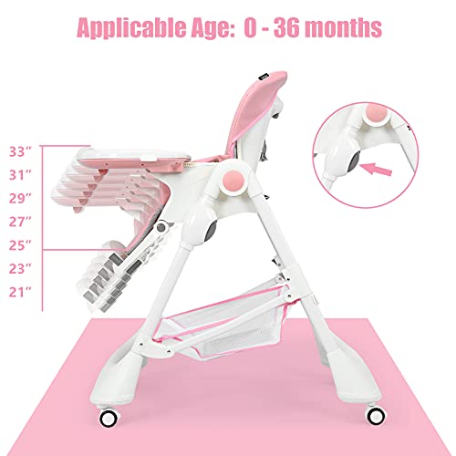 Image of INFANS High Chair with One-Hand Removable Tray, 4 Lockable Wheels & Large Storage Basket - Multi-Adjustable Height, Recline & Footrest, Removable Cushion, Foldable for Baby, Infant Toddler