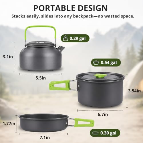 Image of aiGear Camping Cooking Set /Cooking Mess Kit Green Aluminum