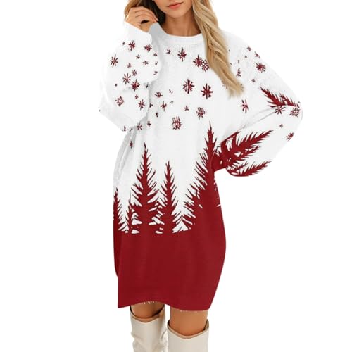 Generisch Pullover Damen Oversize Strickkleid Herbst Winter Longpullover Pulloverkleid Elegant Winterkleid Lässig Wollkleid Mode Sweater Knielang...