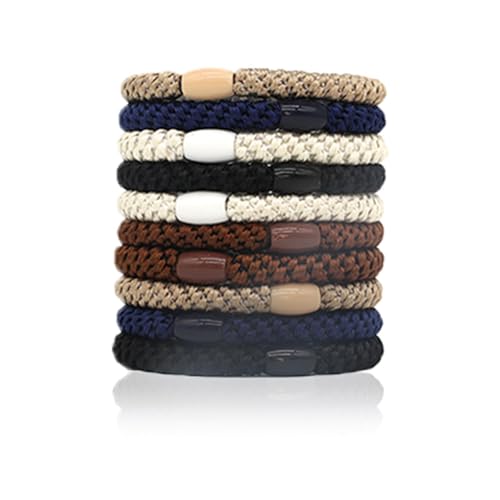 Knekkies Haargummi Original - 10 Stück Elastische Geflochtene Haargummi Original Bunte Geflochtene Haarbänder Mode Bunt Geeignet für Dickes Glattes und Lockiges Haar (Dunkle Serie)