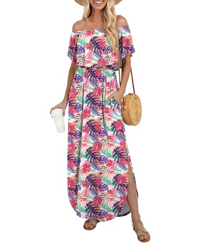 Image of LILBETTER Womens Off The Shoulder Ruffle Party Dresses Side Split Beach Maxi Dress