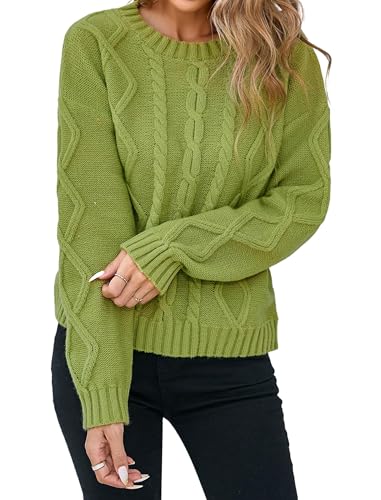 Womens Cute Crewneck Cable Knit Ribbed Knit Long Sleeve Sweater Lightweight Trendy Sweater Spring 2025