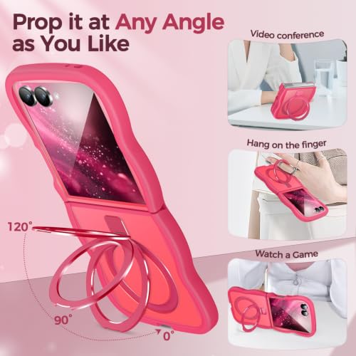 Image of Cute Wavy Magnetic Stand Case for Galaxy Z Flip 8 Fit for MagSafe, Hot Pink