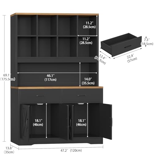 Image of TEENFON Storage Cabinet with Doors and Drawers, Pantry Cabinets, 5 Tier Floor Standing Bookshelves, Bookshelf and Bookcase, 8 Open Storage Shelves and Printer Stand for Study, Living Room, Office