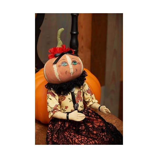 Gallerie ii penelope pumpkin head girl with spider web dress halloween joe spencer gathered traditions soft figure boho bohemian autumn fall harvest decor decoration orange  urban country home decor