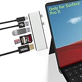 【Especialmente diseñado para Surface Pro X】 Desarrollado específicamente para Microsoft Surface Pro X, que convierte la conexión 2 USB-C en 6 puertos (2 puertos USB 3.0, 1x HDMI 4K, 1x transferencia de datos USB C, 1x ranura para lector de tarjetas SD, 1x ranura para lector de tarjetas TF）(* Nota 1: esta base USB Surface Pro X no se ajustará muy bien a su Surface Pro X si usa una funda protectora. * Nota 2: No es compatible con Surface Go / Surface Pro 3/4/5/6/7)