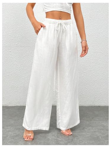 SOLY HUX Women's Drawstring Waist Wide Leg Palazzo Pants Summer Loose Trousers with Pockets4
