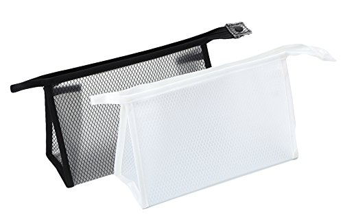 HOYOFO EVA Mesh Cosmetic Bag See Through Travel Makeup Pouch Waterproof Toiletry Storage Pouches,2 Pcs/Set(White+Black)