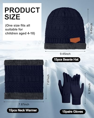 Image of Toulite 45 Pieces Kids Hat Glove Scarf Winter Sets Toddler Fleece Lining Warm Beanie Hat Mitten Neck Warmer for Boys Girls