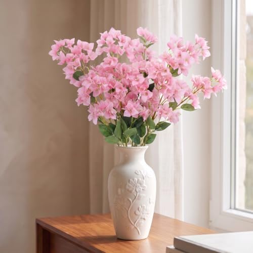 Decor & More 4 PCS Artificial Flowers Bunch – Realistic Silk Bougainvillea Long Stem Artificial Flower Bunch Without Pot | Artificial Flower for Decoration | (Without Pot)