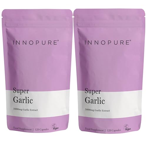 INNOPURE Odourless Garlic 5000mg (240 Capsules) Vegan Society Certified - Immune Support - No Artificial Fillers or Binders - Made in The UK (2 Pack)