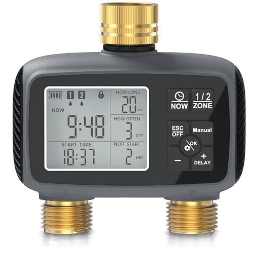 Brandson - Bewässerungssystem 2 Ausgänge - LCD-Display – Garten Bewässerungscomputer - 2 Zonen Bewässerungssteuerung digital – integrierter Wasserfilter - Bewässerung für Balkon Garten Terrasse