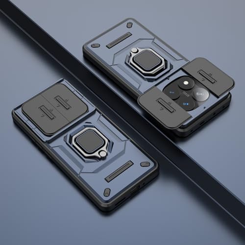 Image of Thermoplastic Polyurethane Camshield Pro Case With Slide Camera Protection And Ring Stand Bumper Back Case Cover For Mi Redmi Note 14 Pro 5G (Blue)