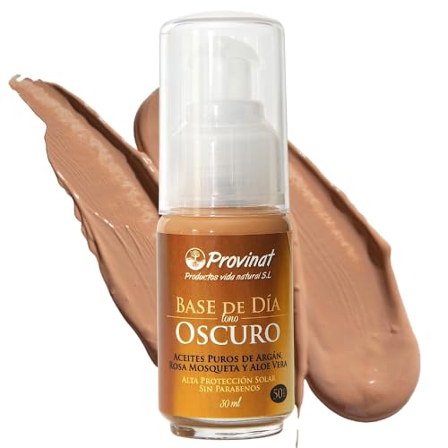 PROVINAT Base Maquillaje con Protector Solar 50 Color Oscuro. CC Cream Alta Cobertura Hidratante con Aceite de Argán, Aloe Vera y Rosa Mosqueta y Vitamina A. Para Todo Tipo de Pieles