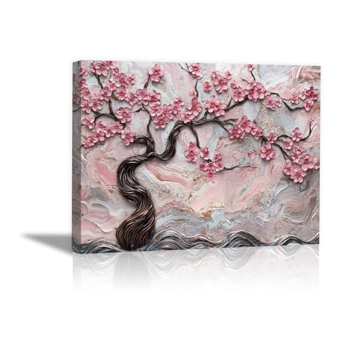 Tableau Abstraite Cerisier Rose 30x45cm pour Déco Salon et Chambre