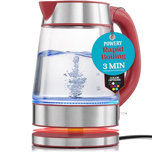Exquisite Speed-Boil Electric Kettle For Coffee & Tea - 1.7L Water Boiler 1500W, Borosilicate Glass, Easy Clean Wide Opening, Auto Shut-Off, Cool Touch Handle, LED Light. 360° Rotation, Dry Protection
