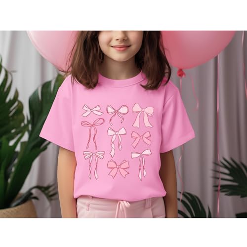 Cute Graphic Shirts for Girls Pink Bow Shirt for Kids Coquette Preppy Clothes Aesthetic Summer Tees Tops for Tweens4