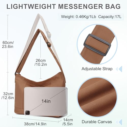 Image of VASCHY Canvas Messenger Tote Bag, Lightweight Casual Crossbody Slouchy Shoulder Hobo Side Bag for Men and Women