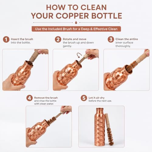 Image of 100% Pure Copper Water bottle 32 Oz with Cleaning brush, Diamond Design | Drink More Water, Lower Your Sugar Intake And Enjoy the Health Benefits immediately