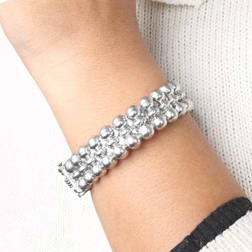 Image of Touchstone Indian bracelets for women mixed metal cuff crystal rhinestones bracelet handcrafted wrist enhancer free size designer in gold or oxidized white tone
