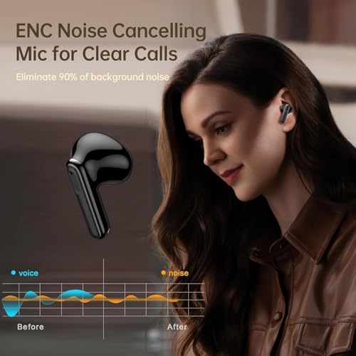 Wireless Earbuds, Bluetooth 5.4 Headphones in Ear with HiFi Stereo Deep Bass, 4 ENC Noise Cancelling Mic Wireless Earphones 48H Playtime, Bluetooth Earbuds LED Display, IP7 Waterproof, Bright Black Wireless Earbuds, Bluetooth 5.4 Headphones in Ear with HiFi Stereo Deep Bass, 4 ENC Noise Cancelling Mic Wireless Earphones 48H Playtime, Bluetooth Earbuds LED Display, IP7 Waterproof, Bright Black