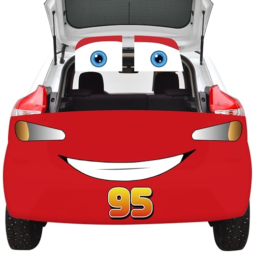 CZgfva 11Pcs Halloween Red Race Car Trunk or Treat Car Decorations Kit Red Car Tablecover Large Eyes Mouth Face Race Car Theme Indoor Outdoor Decor Halloween Party Supplies for Car Garage Door Archway
