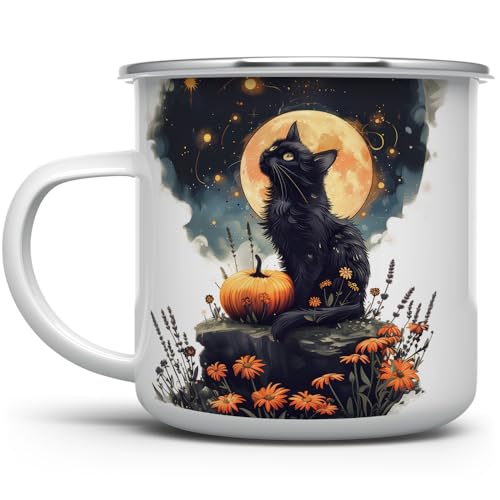 Taza de camping esmaltada gato negro 12oz miniatura 1
