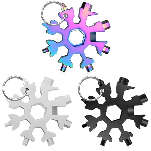 Cossaot 3 Stück 18-in-1 Edelstahl Schneeflocken Multi-Tool, Schneeflocken Multitool Edelstahl, Kompakt und Tragbar Schneeflocke Werkzeug, Snowflake Multitool für Draussen Abenteuer Camping (A)