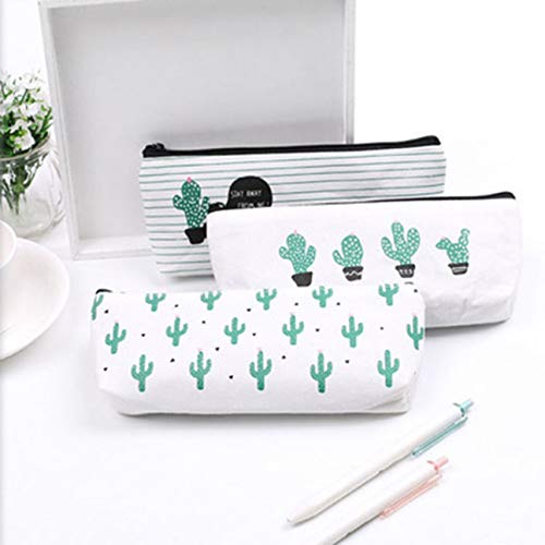 Lona Estuche de lápices Organizador de almacenamiento Unisex Bolso Bolsas Lápiz Bolsa Lápiz Bolso Material escolar Papelería blanco y verde un cactus
