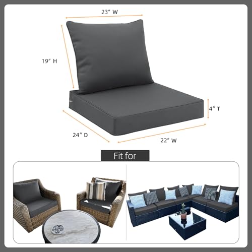 Image of Favoyard Outdoor Patio Seat Cushions Set, 22x24 Inch, Waterproof, Dark Gray