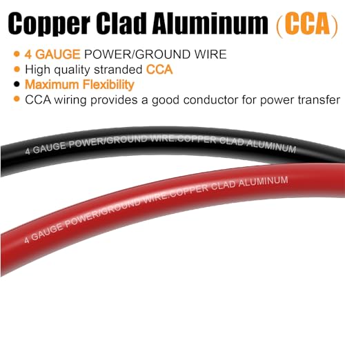 Image of 4 Gauge Wire (25Feet Black+25Feet Red) Copper Clad Aluminum CCA - Primary Automotive Power Inverter Wire,20PCS Lugs Terminal Connectors,20PCS Heat Shrink Tubing for Car Audio