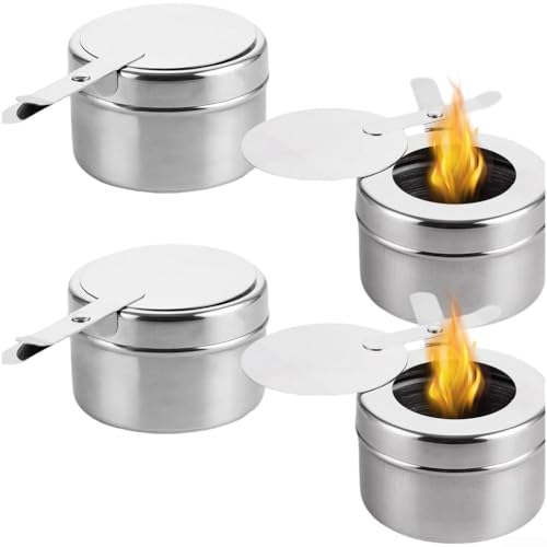 Soportes de combustible de acero inoxidable, paquete de 4 para bufé y catering, seguridad de calefacción eficiente con asas y tapas