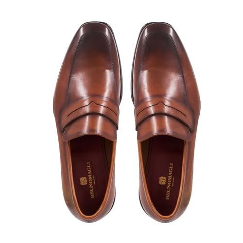 Image of Bruno Magli - Men's Raging Penny Loafer, Italian Leather Shoes (Cognac Burnished, 15 W)