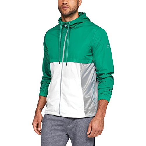 Under Armour Corta vento esportivo masculino, Verde pássaro/cinza nublado/branco, G