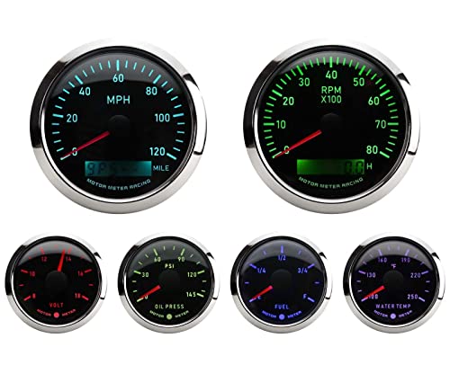 Image of MOTOR METER RACING 85mm 3-3 /8 inch W PRO Series 6 Gauge Set 7 Color LED Backlit