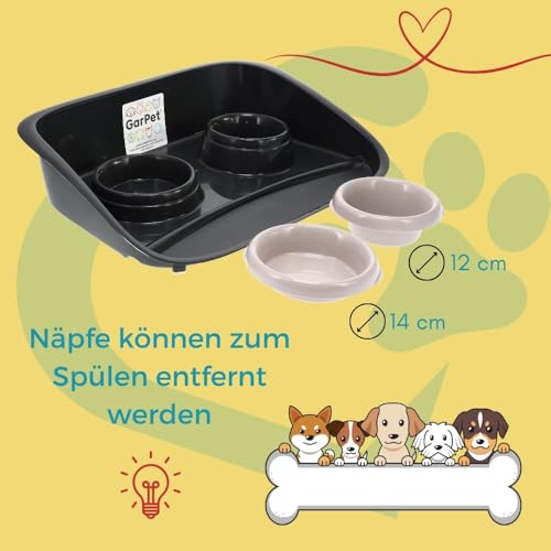 2er Set Futterstation Hund 2 Näpfe Futterbar mit erhöhter Rückwand Hundenapf erhöht Hundebar Futternapf Unterlage Matte Hunde Napfset Katzen