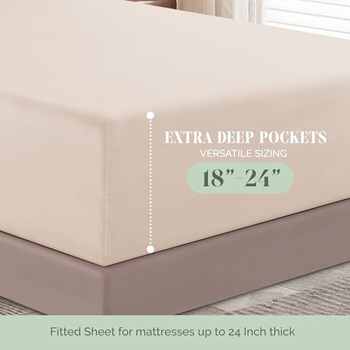 Elegant Comfort Luxurious 1500 Premium Hotel Quality Microfiber 4-Piece Sheet Set, 18-24 Inches Deep - Extra Deep Pocket Sheets - Ultra Soft 4PC Deep Pocket Sheets, King, Cream