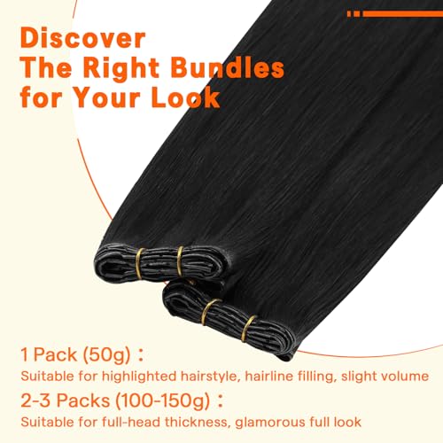 Image of Full Shine Butterfly Weft Hair Extensions Human Hair 16 Inch 50G Off Black | Silky Straight Volume, Invisible PU Hole Design, Natural Blend for Women, Daily Styling, Seamless Coverage Solution