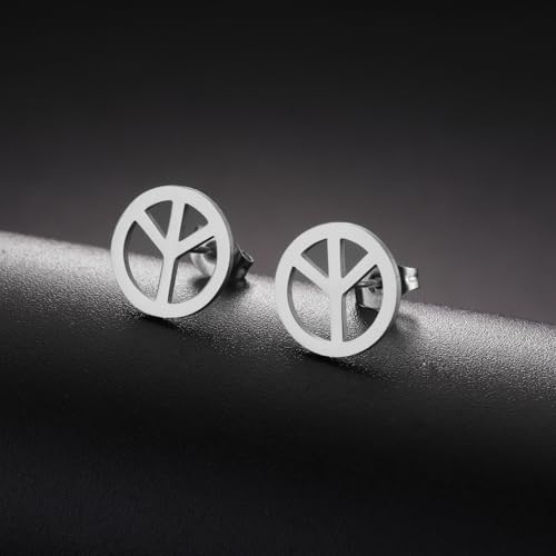 TEAMER Peace Sign Symbol Stud Earrings Stainless Steel Geometric Peace Symbol Stud Earrings Hippie Jewelry For Women3