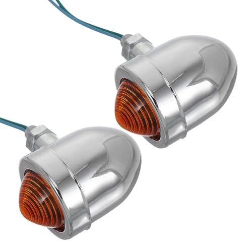 Gatuida Intermitentes Retro LED para Motocicleta 2 Piezas Delanteros y Traseros Carcasa Plateada Cubierta Amarilla Señales de Vintage para y Motos Cruiser