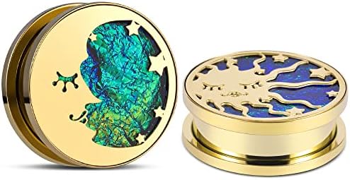 ERKUOO 2PCS Sun Moon Ear Gauges Screw Ear Tunnels Plugs Flesh Stretchers Piercing Earrings Hangers Expander 0g(8mm)