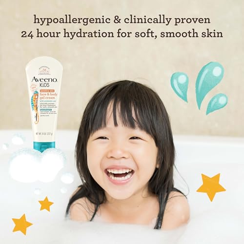 Image of Aveeno Kids Sensitive Skin Face & Body Gel Cream, Hypoallergenic, 8 oz | Prebiotic Oat, 24 Hour Hydration, Quick Drying & Lightweight, Soft Skin