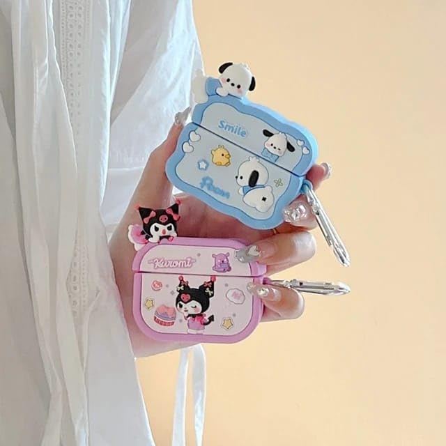 Image of DEZET Cute Soft Silicone Pouh Case for Airpods Pro GEN-2 (2022) � 3D Cartoon Animal Character Cover with Keychain Ring, Shockproof & Dustproof Protective Case for Kids & Girls (Smile Sky POCHU)