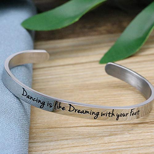 Memgift Dancers Gift Jewelry Women Bracelet Dancing Is Like Dreaming With Your Feet Personalized Inspirational Mantra Cuff Bangle Stainless Steel #TOP4