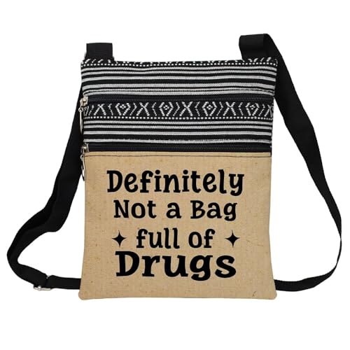 Funny Slogan Messenger Bag Small Ethnic Pattern Printed Adjustable Strap Crossbody Zipper Bag Not A Bag of Drug Phone Bag Wallet Cute Shoulder Handbag for Women Friends