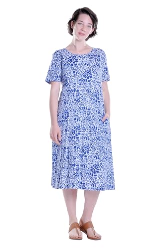 Image of LA CERA Women's Cotton Sun Dresses A-Line with Scoop Neck, Short Sleeves, Side Pockets, Floral Patterns, Machine Wash