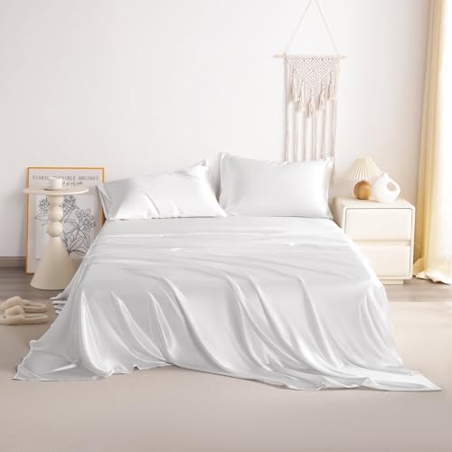 NTBAY King Satin Sheet Set, 4 Piece, White - image 2